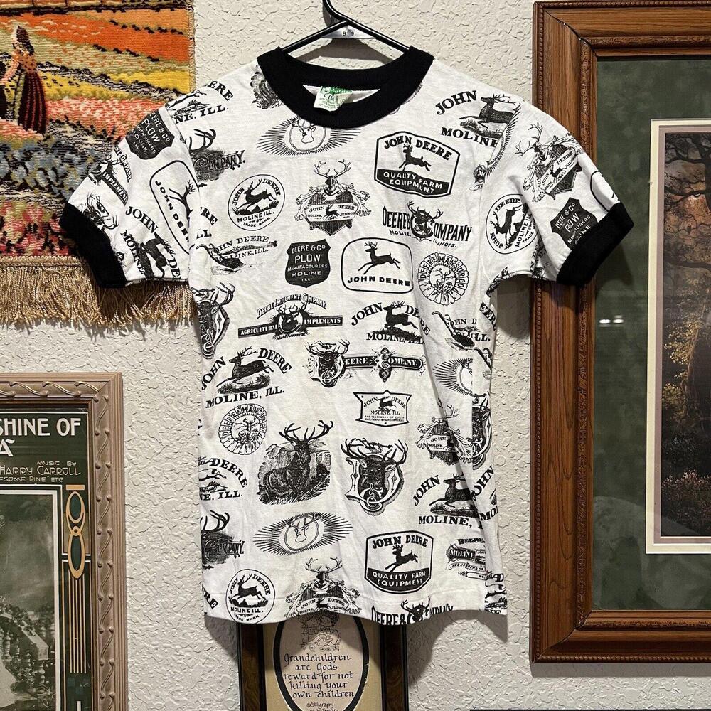 Vintage 80’s John Deere‎ AOP Farming Shirt Size Kids Large 14-16